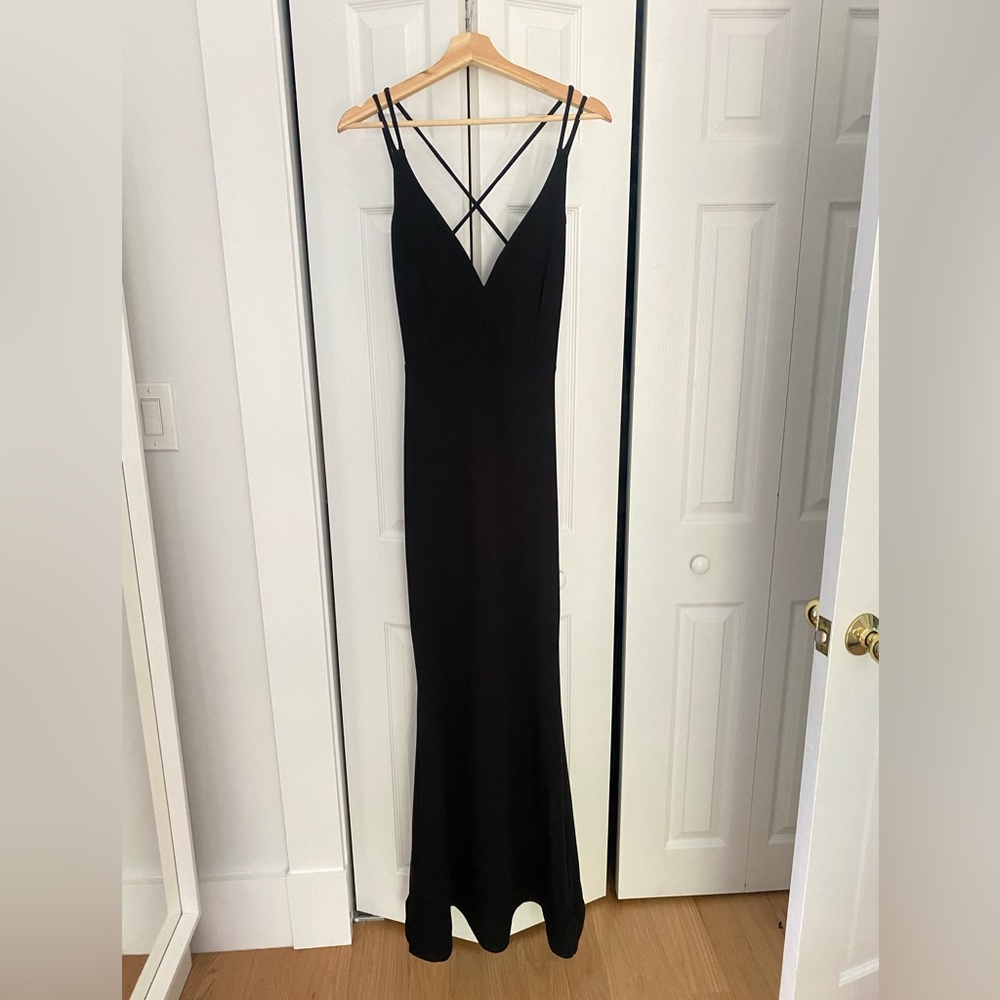 Lulu’s All this Allure Black Strappy Backless Mermaid Maxi Dress M
